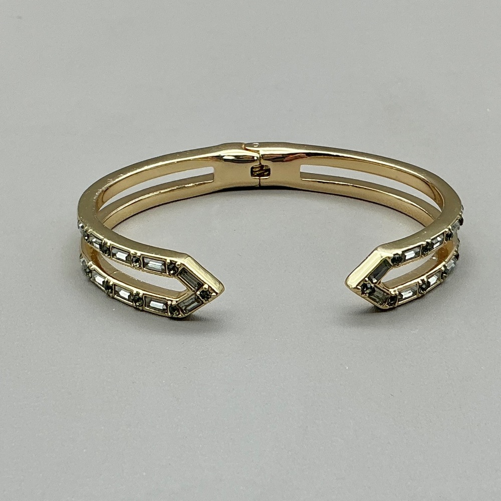 Bomb Party Bangle Bracelet Women Gold Tone Baguette Crystal Hinged Cuff Jewelry